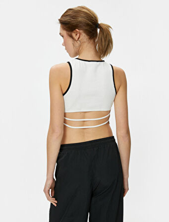 Crop Atlet Halter Yaka Baskılı Fitilli