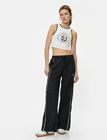 Crop Atlet Halter Yaka Baskılı Fitilli