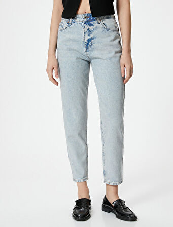 Mom Fit Kot Pantolon Rahat Kesim Hafif Dar Paça - Mom Jean