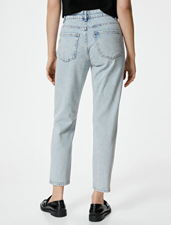 Mom Fit Kot Pantolon Rahat Kesim Hafif Dar Paça - Mom Jean