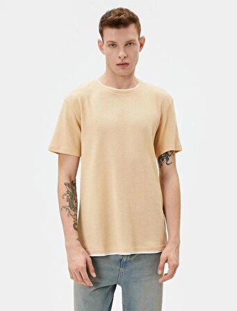 4SAM10065HK Koton Erkek T-shirt BEJ