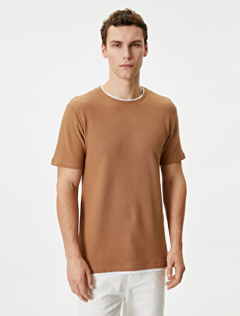 Basic Tişört Kumaş Detaylı Bisiklet Yaka Slim Fit Dokulu