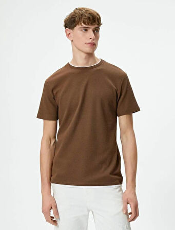 4SAM10065HK Koton Erkek T-shirt KAHVERENGİ