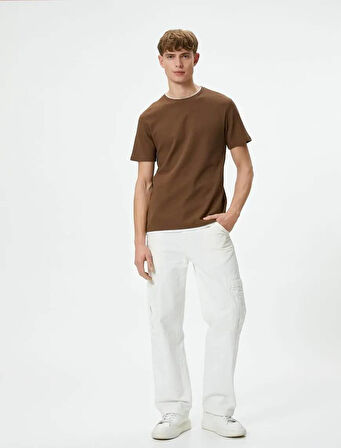 4SAM10065HK Koton Erkek T-shirt KAHVERENGİ