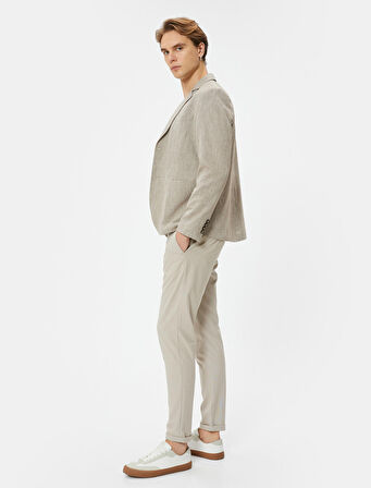 Slim Fit Pantolon Beli Lastikli Düğmeli Cep Detaylı Katlı Paça