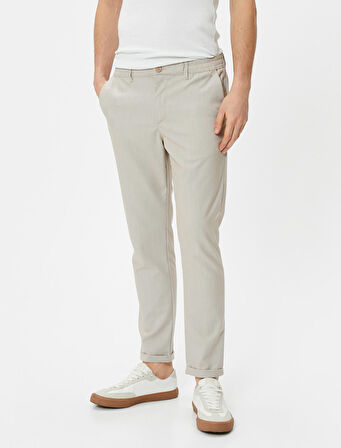 Slim Fit Pantolon Beli Lastikli Düğmeli Cep Detaylı Katlı Paça