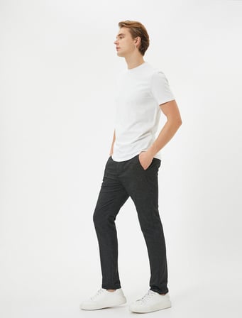 Kumaş Pantolon Desenli Slim Fit Düğmeli Cep Detaylı