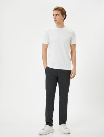 Kumaş Pantolon Desenli Slim Fit Düğmeli Cep Detaylı