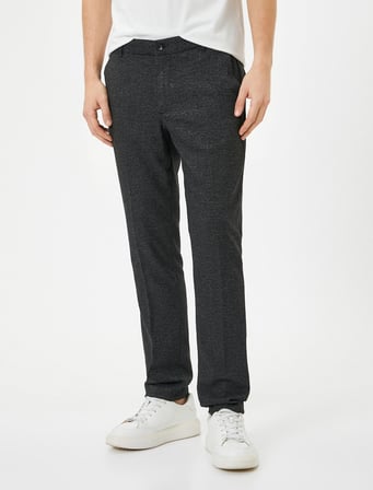 Kumaş Pantolon Desenli Slim Fit Düğmeli Cep Detaylı