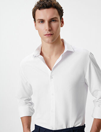 Slim Fit Gömlek Yarım İtalyan Yaka Düğmeli Dokulu