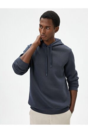 Basic Kapşonlu Sweatshirt Uzun Kollu Ribanalı