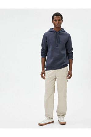 Basic Kapşonlu Sweatshirt Uzun Kollu Ribanalı