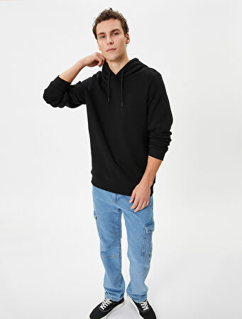 Basic Kapşonlu Sweatshirt Uzun Kollu Ribanalı