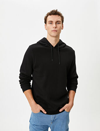 Basic Kapşonlu Sweatshirt Uzun Kollu Ribanalı