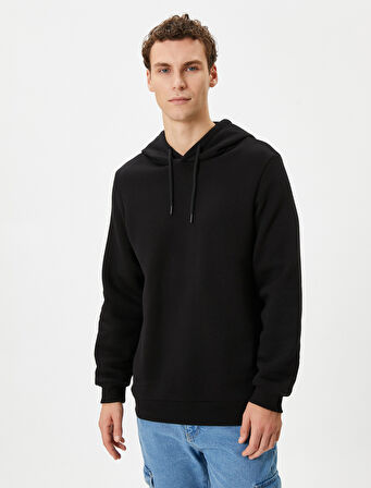 Basic Kapşonlu Sweatshirt Uzun Kollu Ribanalı