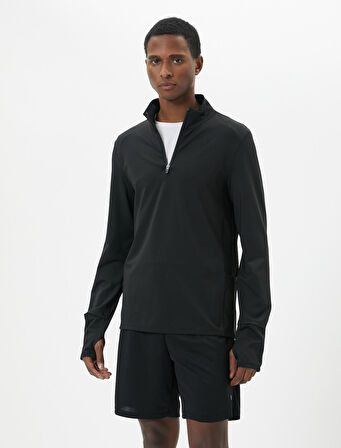 Spor Sweatshirt Yarım Fermuarlı Telefon Cebi Detaylı
