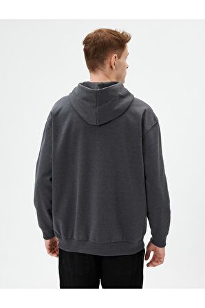 Slogan Baskılı Hoodie Rahat Kesim Kanguru Cepli