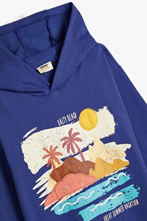 Koton Erkek Çocuk Kapşonlu Sweatshirt Uzun Kollu Tropik Baskılı Şardonlu