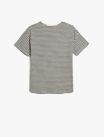 4SKB10084TK Koton Erkek Çocuk T-shirt LACİVERT ÇİZGİLİ