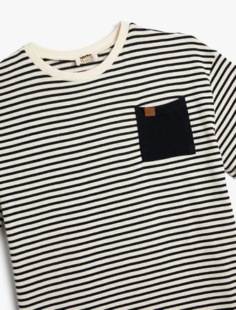 4SKB10084TK Koton Erkek Çocuk T-shirt LACİVERT ÇİZGİLİ