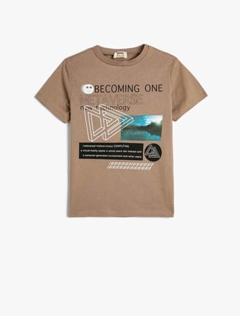 4SKB10107TK Koton Erkek Çocuk T-shirt KAHVERENGİ