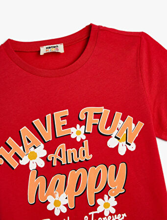 Tişört Slogan Baskılı Kısa Kollu Bisiklet Yaka Pamuklu