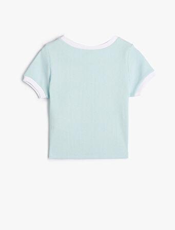 Crop Tişört Çiçek Baskılı Kısa Kollu Bisiklet Yaka Pamuklu