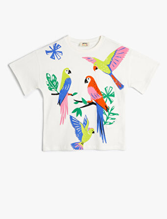 Papağanlı Tişört Kısa Kollu Bisiklet Yaka Pamuklu