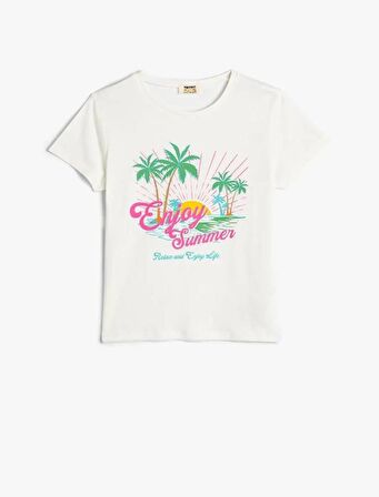 4SKG10112AK Koton Kız Çocuk T-shirt EKRU