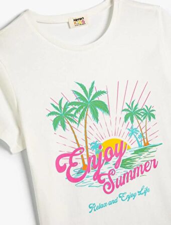 4SKG10112AK Koton Kız Çocuk T-shirt EKRU