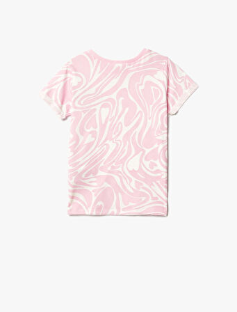 Tişört Baskılı Simli Kısa Kollu Bisiklet Yaka Pamuklu