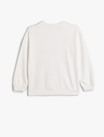 Sweatshirt Uzun Kollu Bisiklet Yaka Kalp Baskı Detaylı Pamuklu