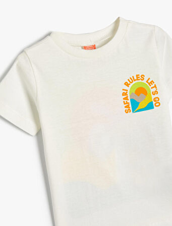 Tişört Yaz Temalı Baskılı Kısa kollu Bisiklet Yaka Pamuklu