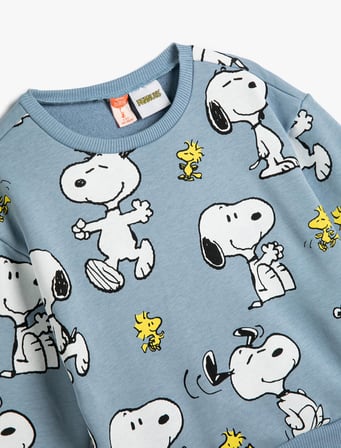 Snoopy Sweatshirt Lisanslı Uzun Kollu Bisiklet Yaka Şardonlu 