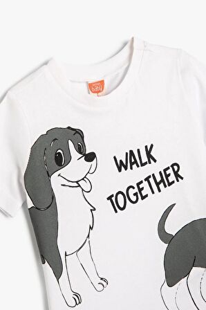 Koton Erkek Bebek Tişört Kısa Kollu Köpek Baskılı Bisiklet Yaka Pamuklu