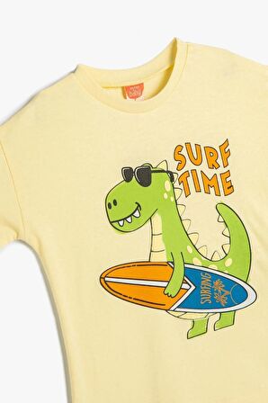 Koton Erkek Bebek Dinozorlu Tişört Kısa Kollu Bisiklet Yaka Pamuklu
