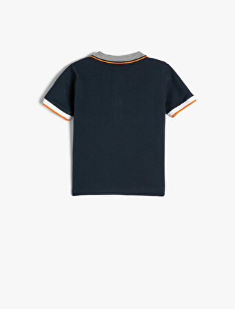 Polo Yaka Tişört Fil İşlemeli Düğmeli Kısa Kollu Pamuklu