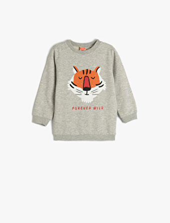Sweatshirt Aslan Baskılı Uzun Kollu Bisiklet Yaka 