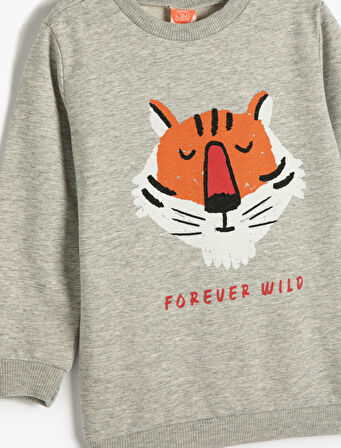 Sweatshirt Aslan Baskılı Uzun Kollu Bisiklet Yaka 