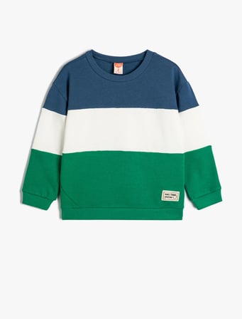 Sweatshirt Uzun Kollu Renk Bloklu Pamuklu