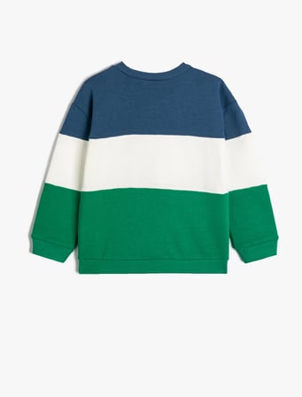 Sweatshirt Uzun Kollu Renk Bloklu Pamuklu