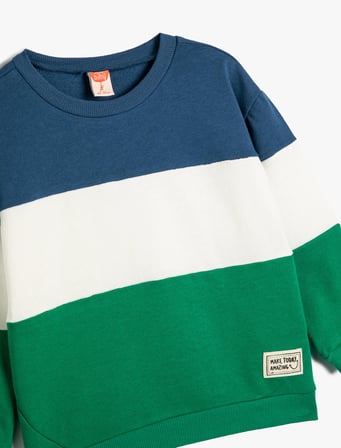 Sweatshirt Uzun Kollu Renk Bloklu Pamuklu