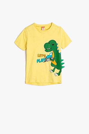 Koton Erkek Bebek Dinozor Baskılı Tişört Uzun Kollu Bisiklet Yaka Aplike Detaylı