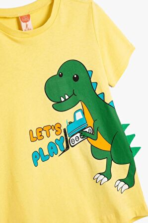 Koton Erkek Bebek Dinozor Baskılı Tişört Uzun Kollu Bisiklet Yaka Aplike Detaylı