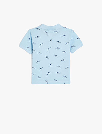 Polo Yaka Tişört Baskılı Dokulu Kısa Kollu Pamuklu