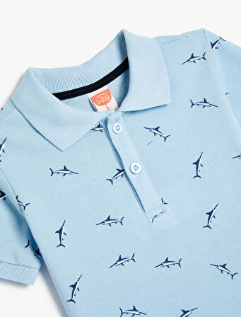 Polo Yaka Tişört Baskılı Dokulu Kısa Kollu Pamuklu