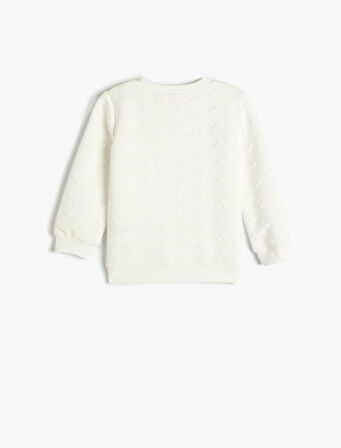 Basic Sweatshirt Uzun Kollu Bisiklet Yaka Kalp Detaylı Dokulu 