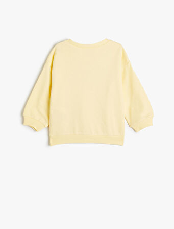 Sweatshirt Slogan Baskılı Uzun Kollu Bisiklet Yaka Pamuklu