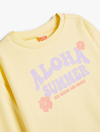 Sweatshirt Slogan Baskılı Uzun Kollu Bisiklet Yaka Pamuklu