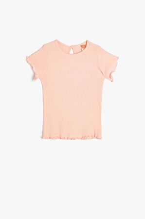 Koton Kız Bebek Tişört Kısa Kollu Bisiklet Yaka Ribanalı Pamuklu